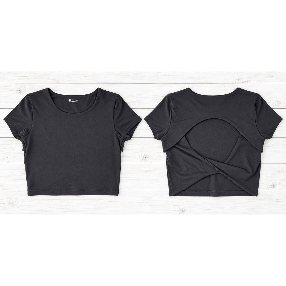 OFFLINE by Aerie Real Me Xtra Crop Top Open Twist Back Activewear Black Small